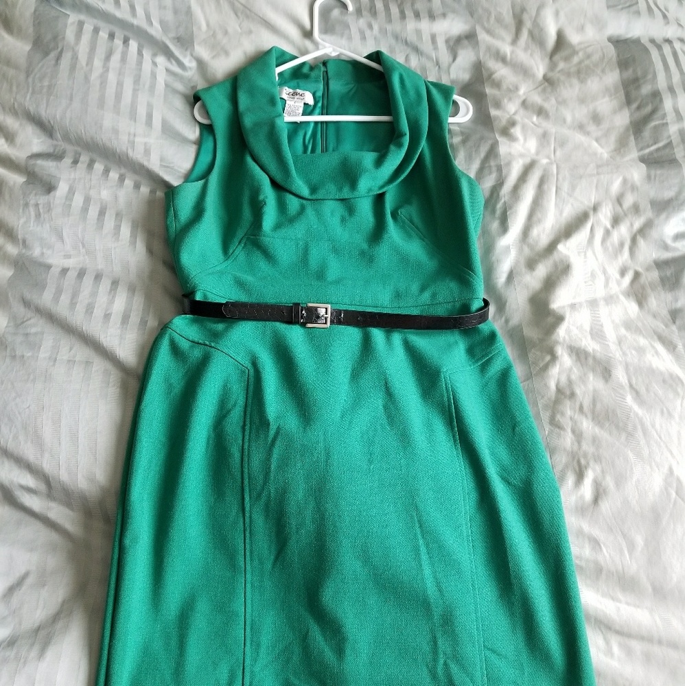 Donna Ricco Cowl Neck Belted Dress